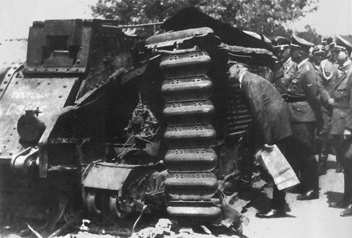 Adolf Hitler inspecting a destroyed B1bis French tank (Lieutenant de Gissac) in Urcel, France